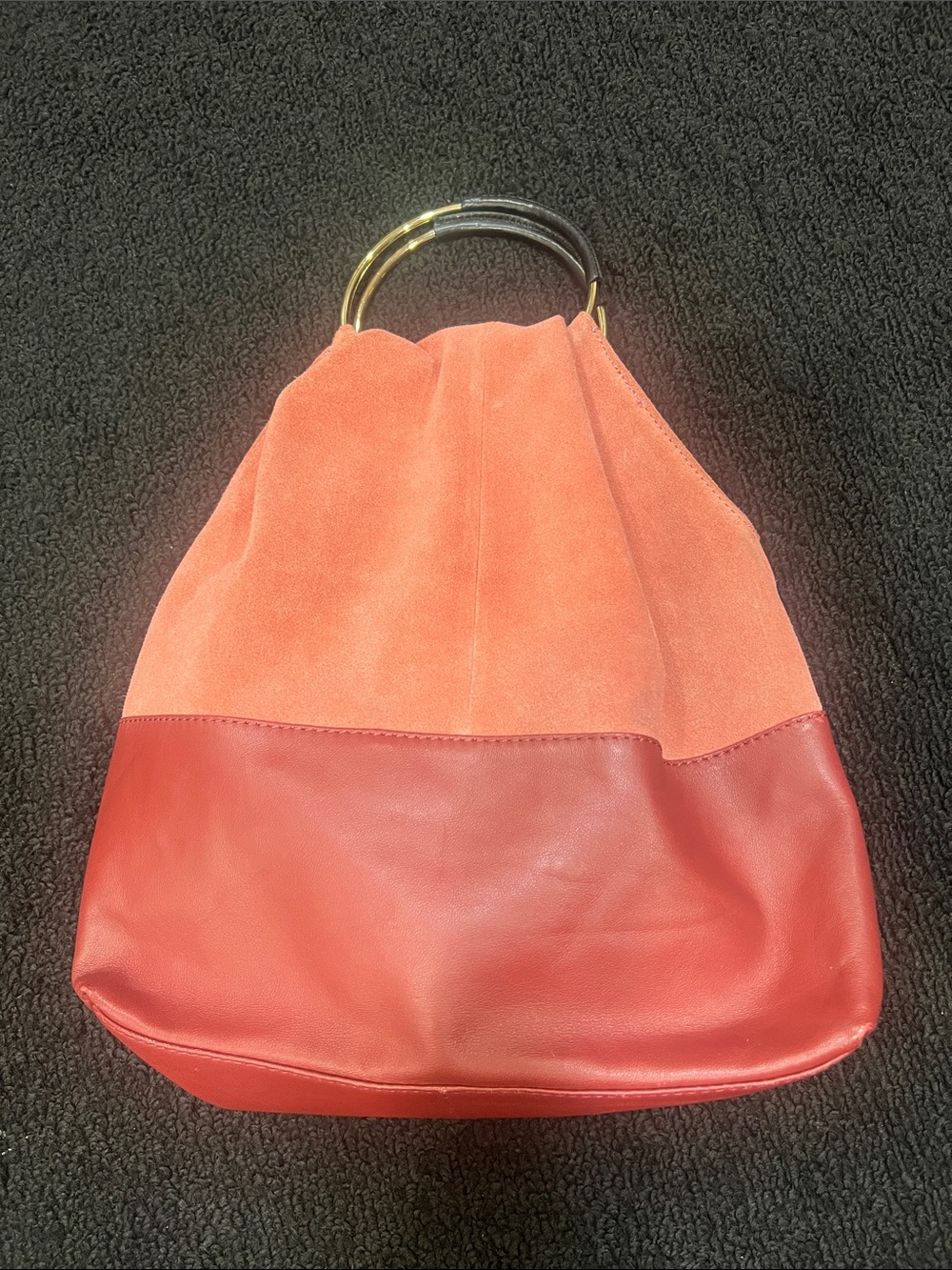 ASOS Two-Tone Coral Suede & Leather Tote with Gold & Black Handles